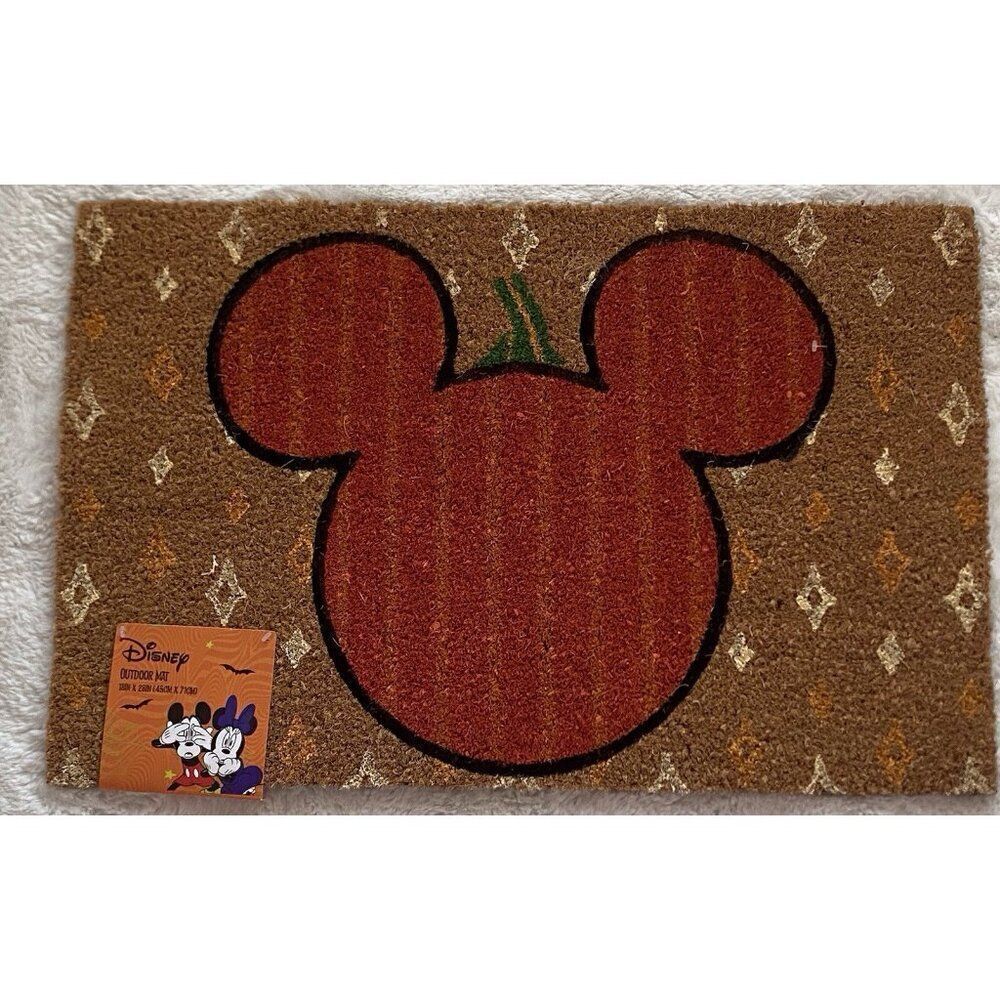 Disney Mickey Mouse Pumpkin Door Mat Rug Coir 18 X 28” Fall Autumn Outdoor NEW
